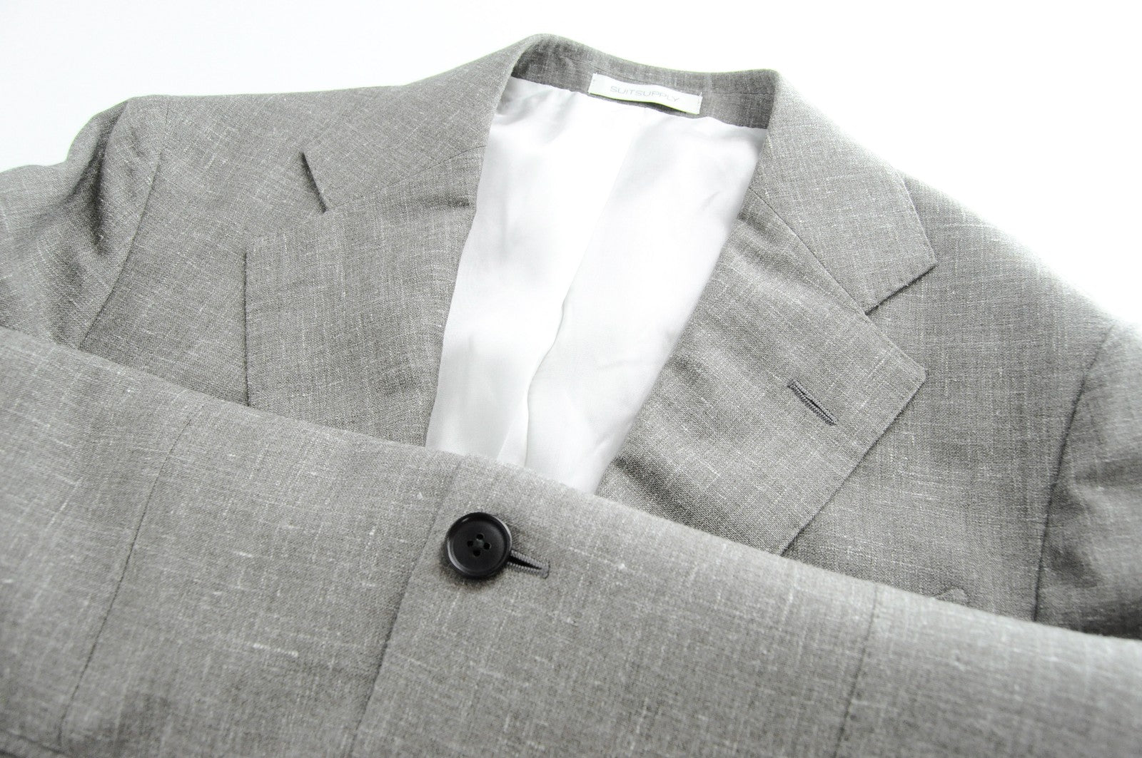 SUITSUPPLY Havana Jetted FL Men's Grey Blazer UK38R Wool Silk Linen Slim Fit