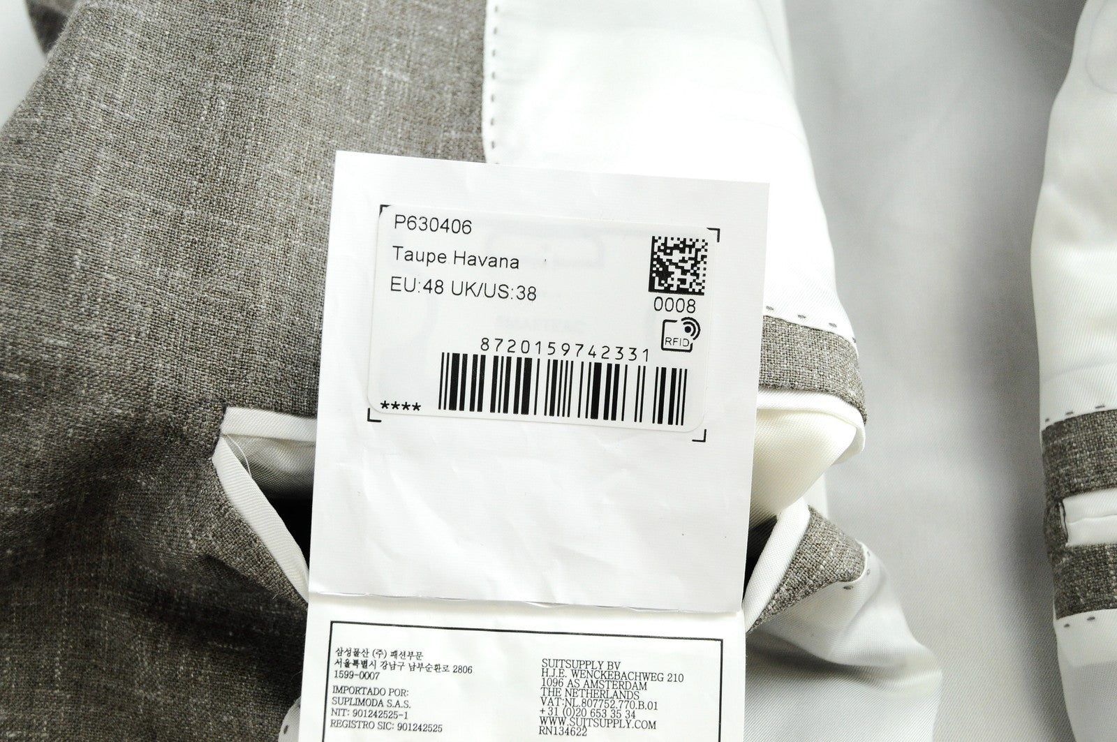 SUITSUPPLY Havana Jetted FL Men's Grey Blazer UK38R Wool Silk Linen Slim Fit