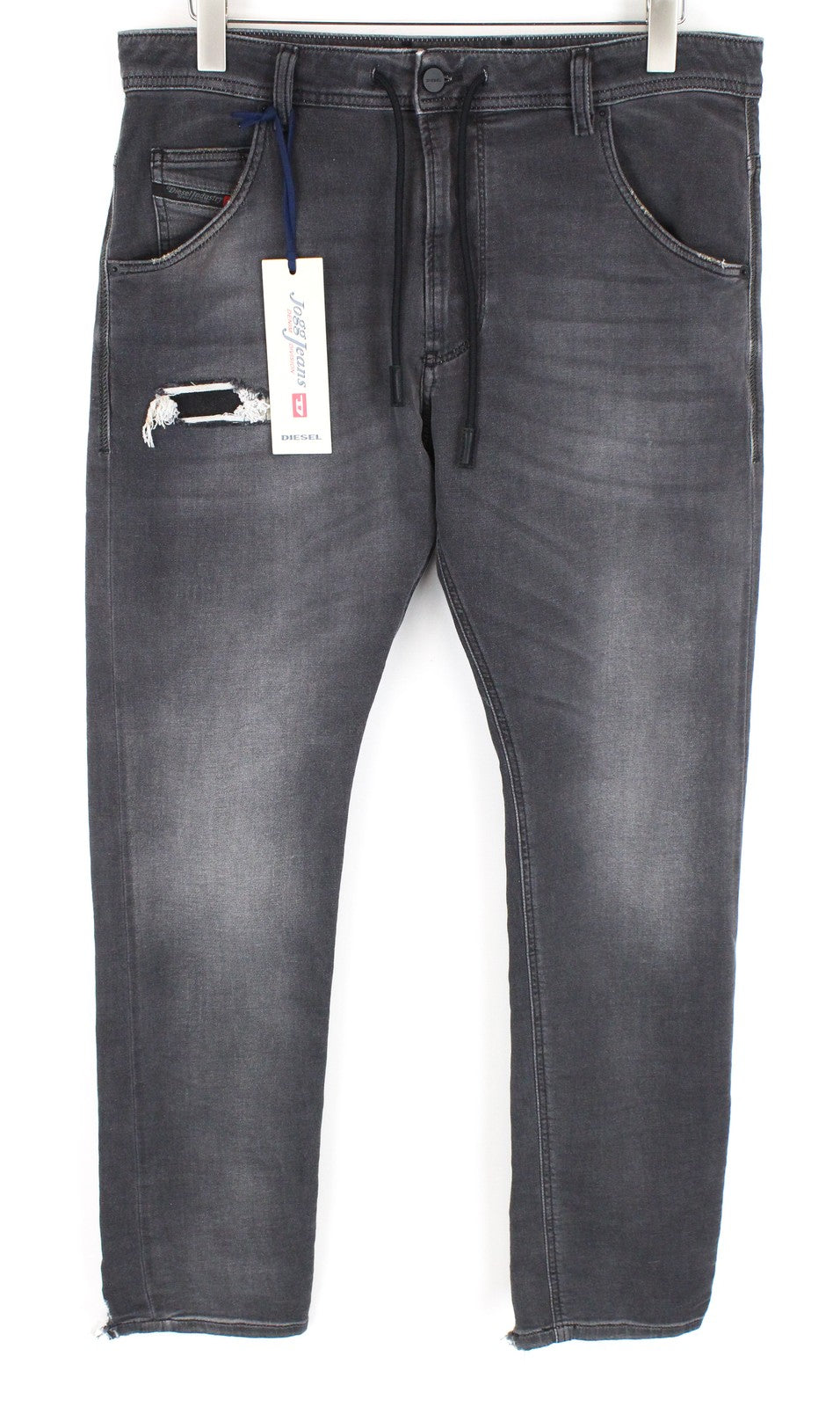 DIESEL Krooley CB-NE 069EM Men's Grey Ripped Sweat Jogg Jeans W32 Slim Washed