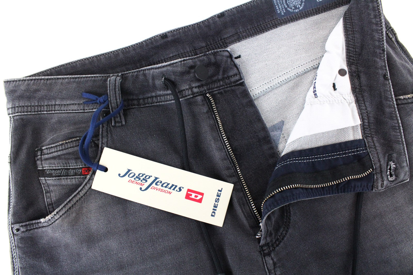 DIESEL Krooley CB-NE 069EM Men's Grey Ripped Sweat Jogg Jeans W32 Slim Washed