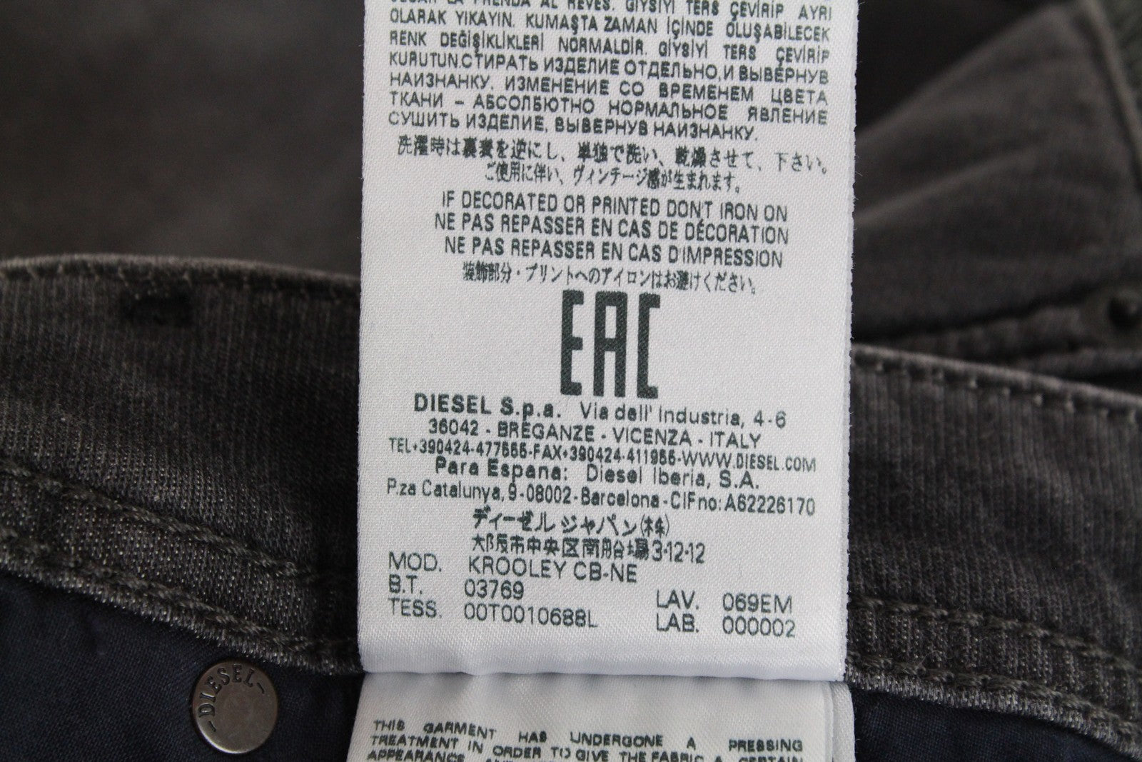 DIESEL Krooley CB-NE 069EM Men's Grey Ripped Sweat Jogg Jeans W32 Slim Washed