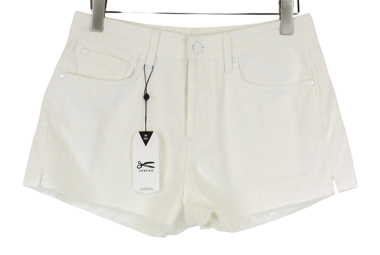 DENHAM Melrose Women's Shorts W26 Off-White Button Fly Denim Pure Cotton