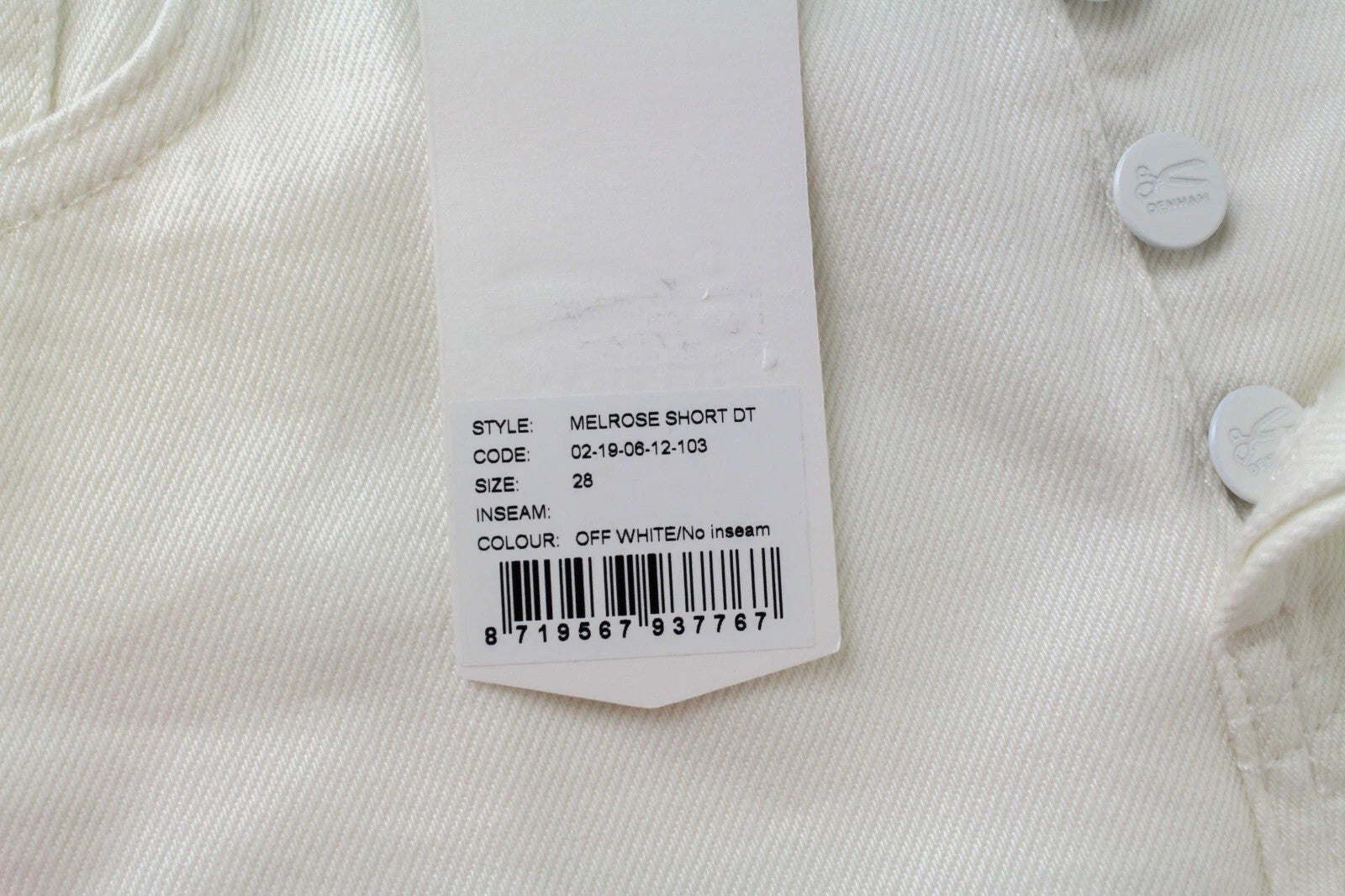 DENHAM Melrose Women's Shorts W28 Off-White Pure Cotton Casual Denim Summer