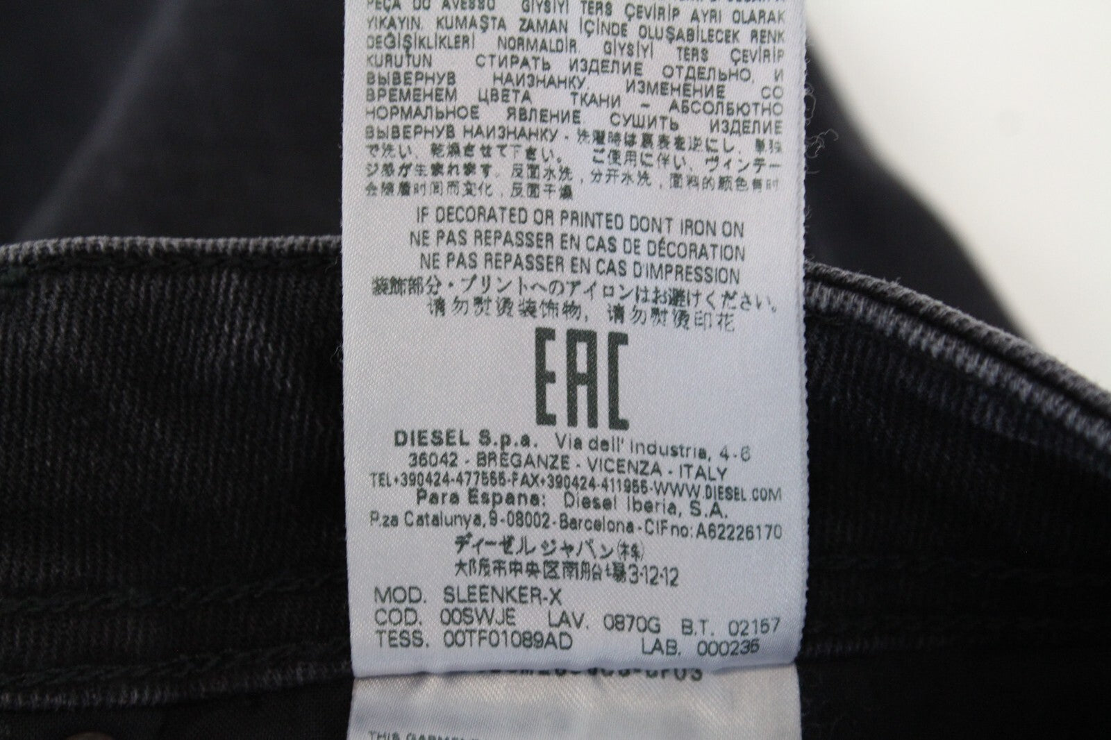 DIESEL Sleenker-X 0870G Men's Blue Jeans W27/L32 Black Faded Slim Skinny Fit