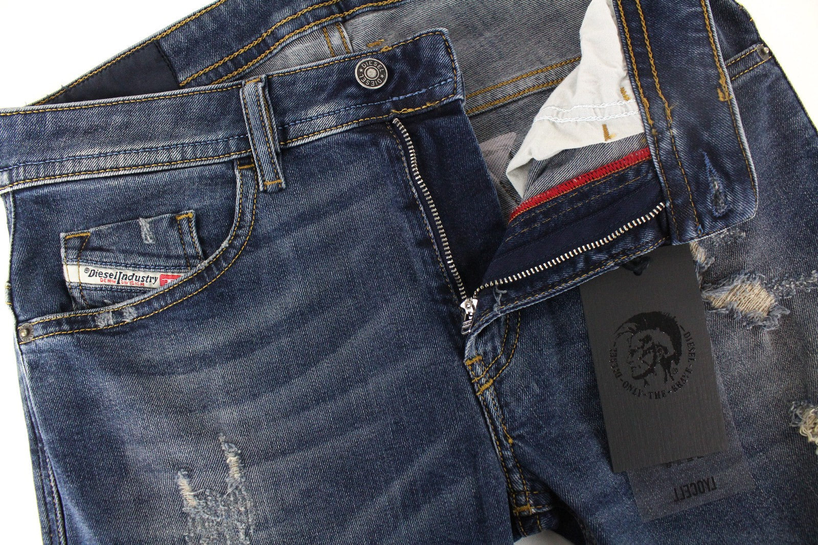 DIESEL Thommer 083AC Men's Jeans W28/L30 Slim Fit Skinny Blue Cotton Ripped