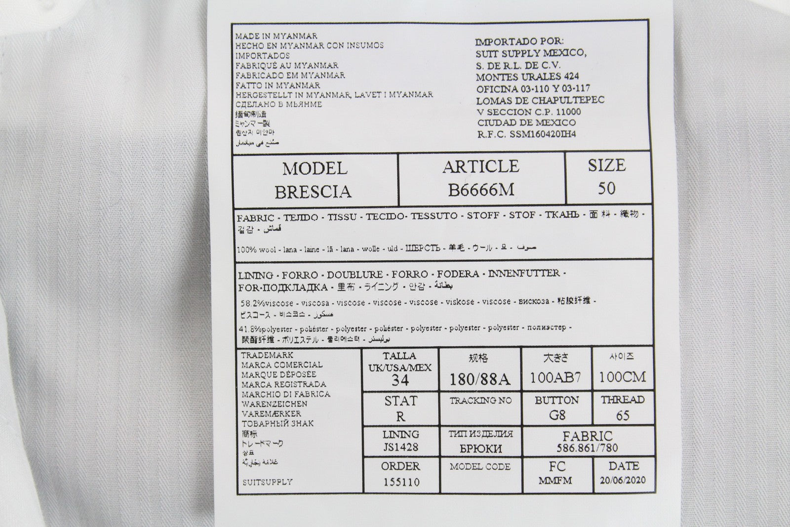 SUITSUPPLY Lazio Men's Suit UK40L Blue Pure Wool 2-Piece Classic Twill Lined