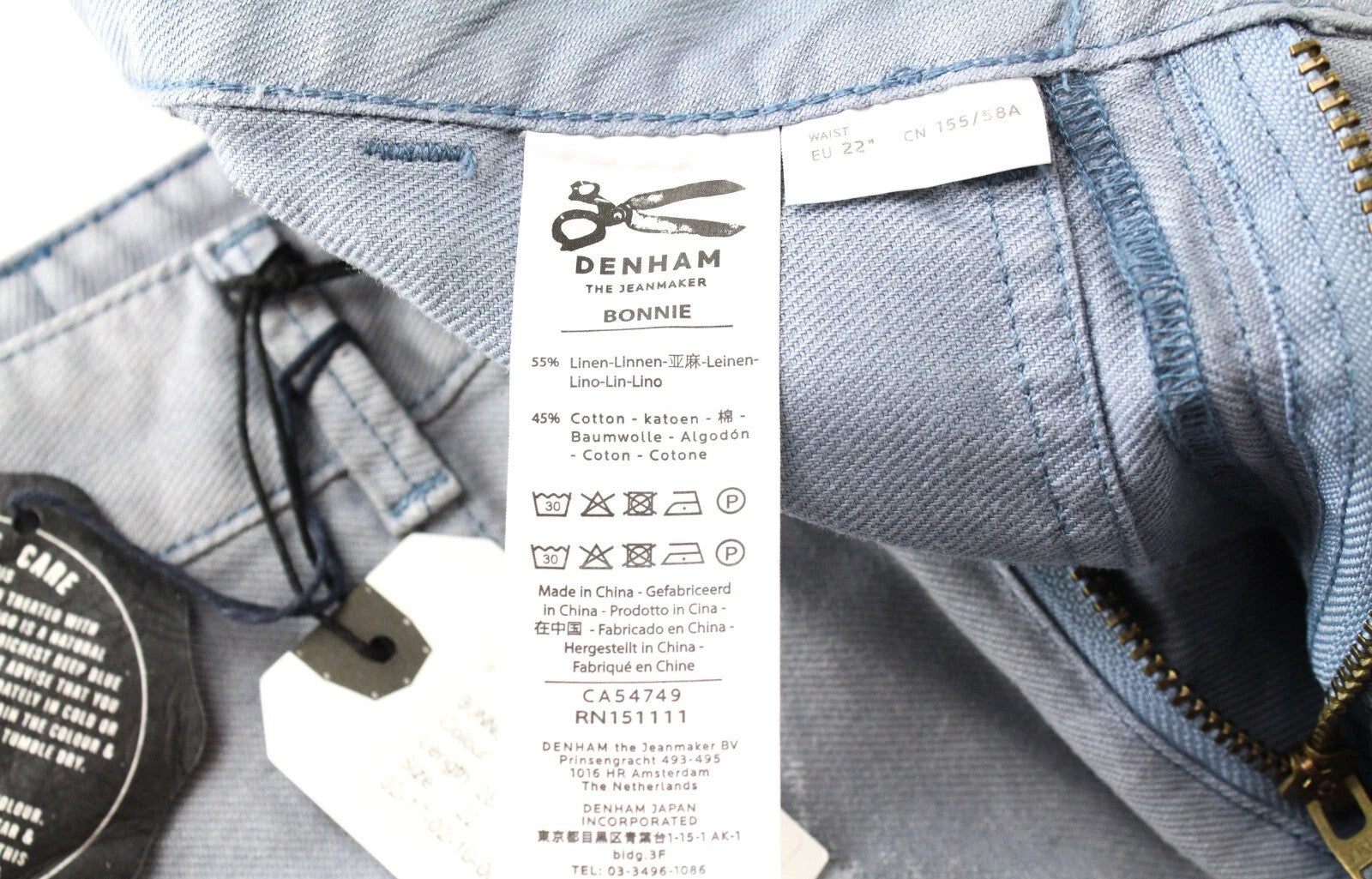 DENHAM Bonnie Women's Trousers W22/L28 Wide Fit Blue Linen Cotton Paint Stains