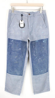 DENHAM Bonnie Women's Wide Leg Pants W28/L28 Blue Cotton Linen Paint Stained