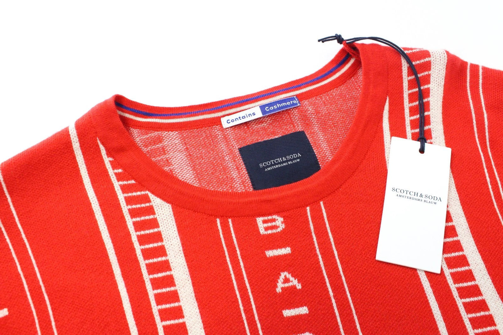 SCOTCH & SODA Ams Blauw Men's Sweater ~XL Red Cotton Patterned Knit Pullover