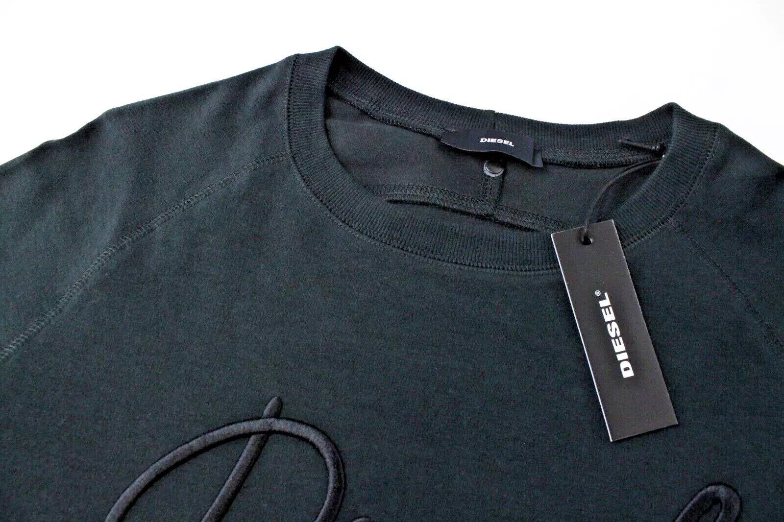 DIESEL F-Gertrude Women's Pullover Sweatshirt M Black Stretch Cotton Logo Top