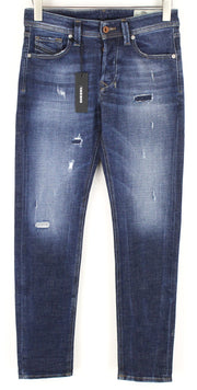 DIESEL Larkee-Beex 084QT vyriški džinsai W26/L30 siaurėjantys, mėlyni, plėšyti medvilniniai džinsai 