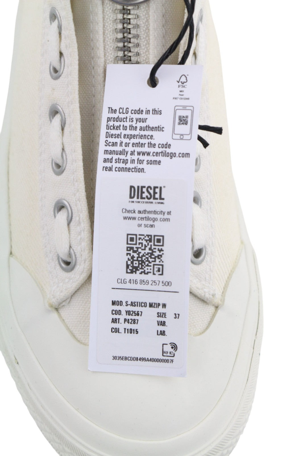 DIESEL S-Astico MZIP Womens Sneakers EU37 UK5 White High Top Lace Zip RRP€180