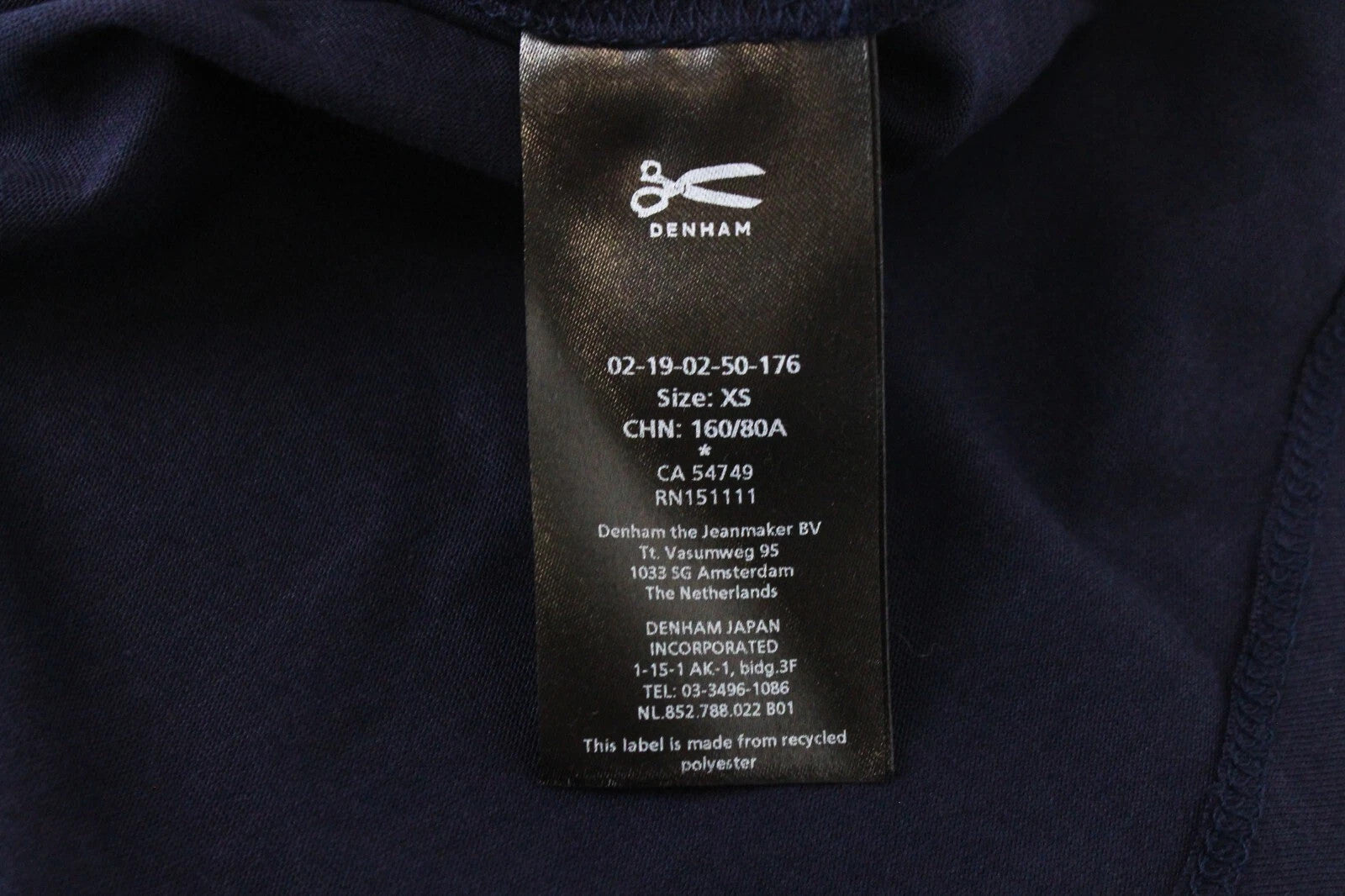 DENHAM Sierra Women's Long Sleeve T-Shirt XS Navy Round Neck Cotton Pullover