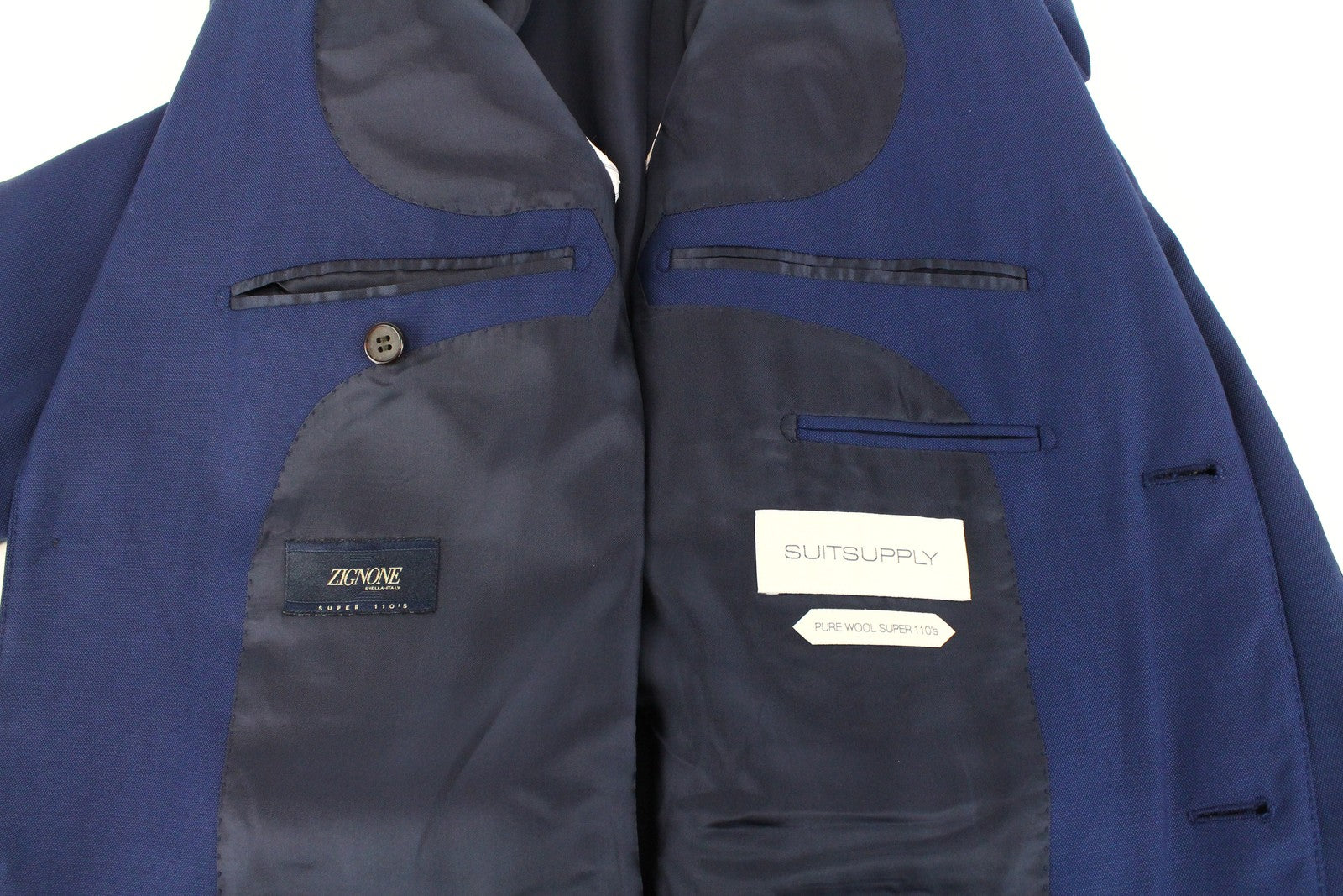 „SUITSUPPLY Napoli“ vyriškas švarkas „UK38R Super 110's“ vilnos mėlynos spalvos, vienaeilis