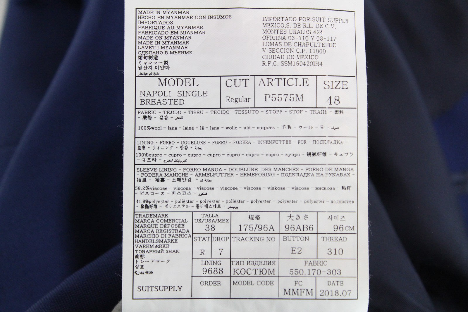 „SUITSUPPLY Napoli“ vyriškas švarkas „UK38R Super 110's“ vilnos mėlynos spalvos, vienaeilis