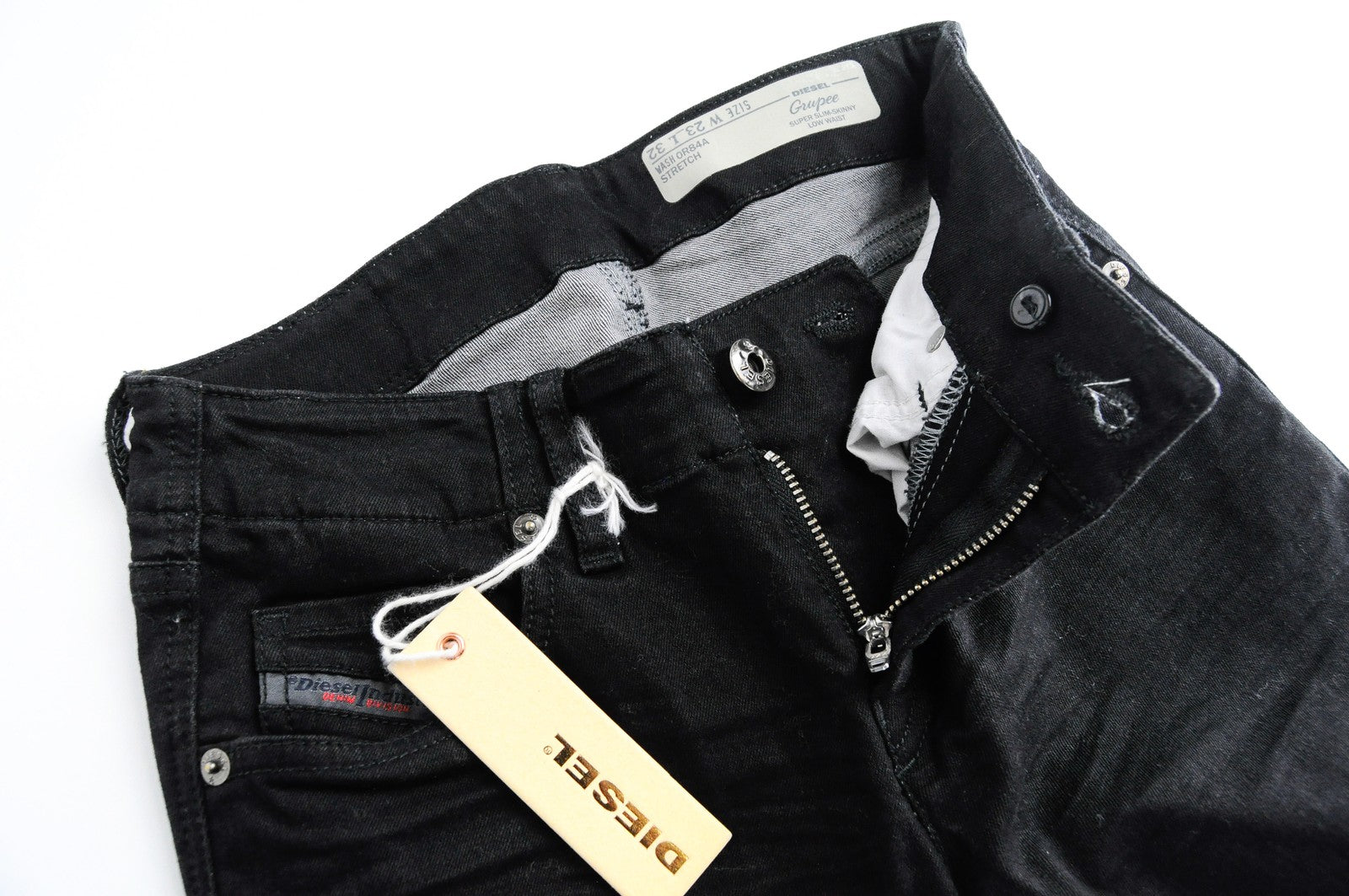 DIESEL Groupee 0R84A Women Black Jeans W23/L32 Low Waist Super Slim Skinny Fit