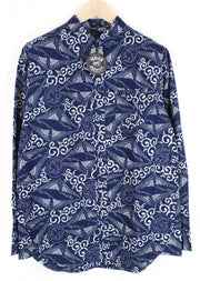 DENHAM Stories Men's Shirt S Navy Cotton Linen Long Sleeve Patterned Button-Up