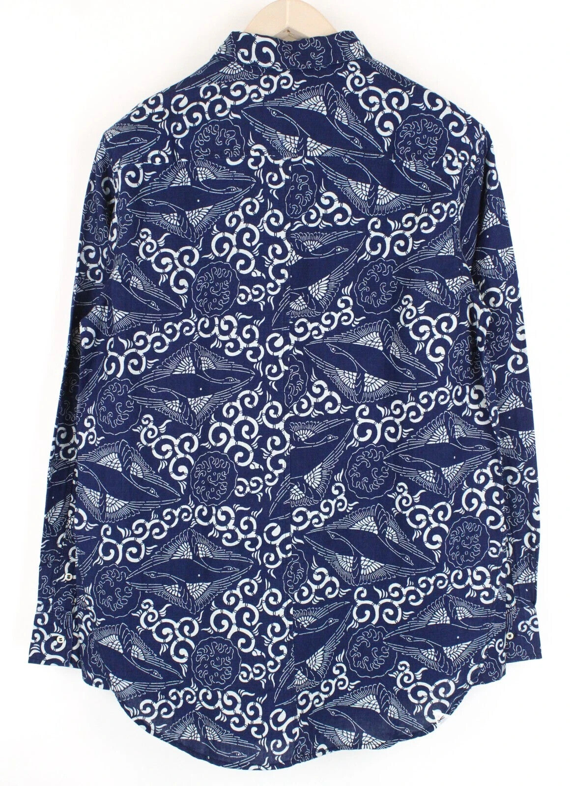 DENHAM Stories Men's Shirt S Navy Cotton Linen Long Sleeve Patterned Button-Up