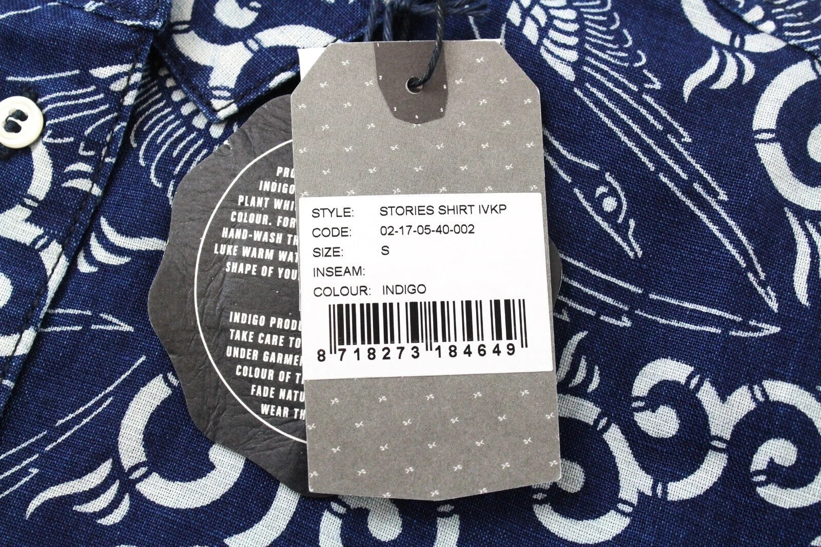 DENHAM Stories Men's Shirt S Navy Cotton Linen Long Sleeve Patterned Button-Up