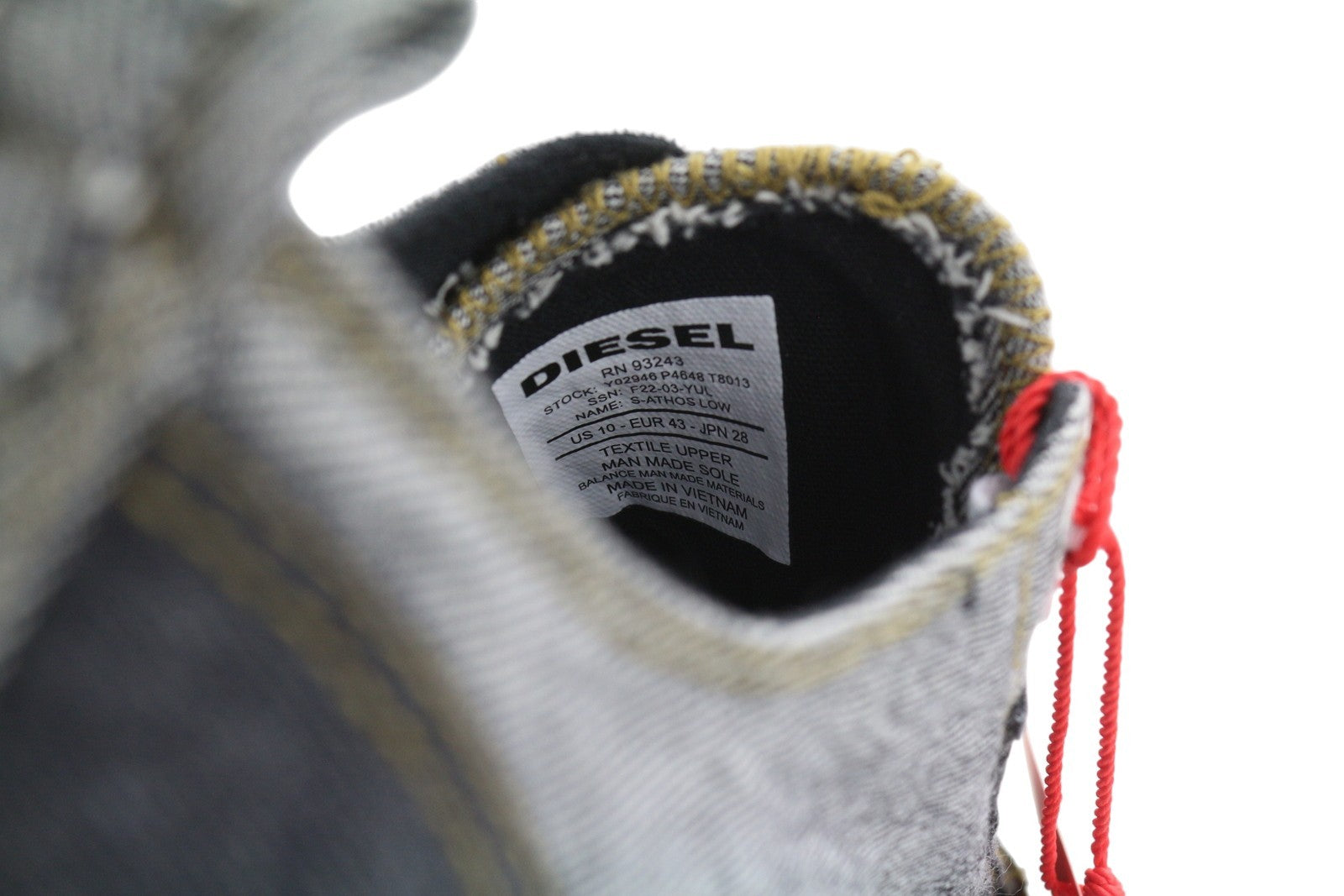 DIESEL S-Athos Low Men Sneakers EU43 Black Denim Lace Up Almond Toe RRP€160