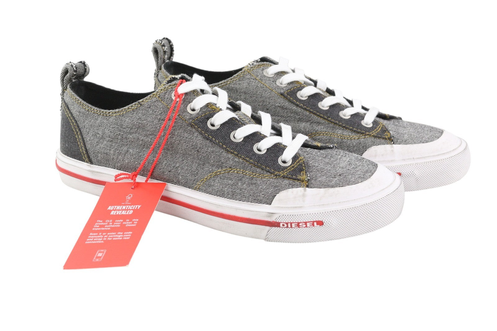 DIESEL S-Athos Low Men Sneakers EU43 Black Denim Lace Up Almond Toe RRP€160