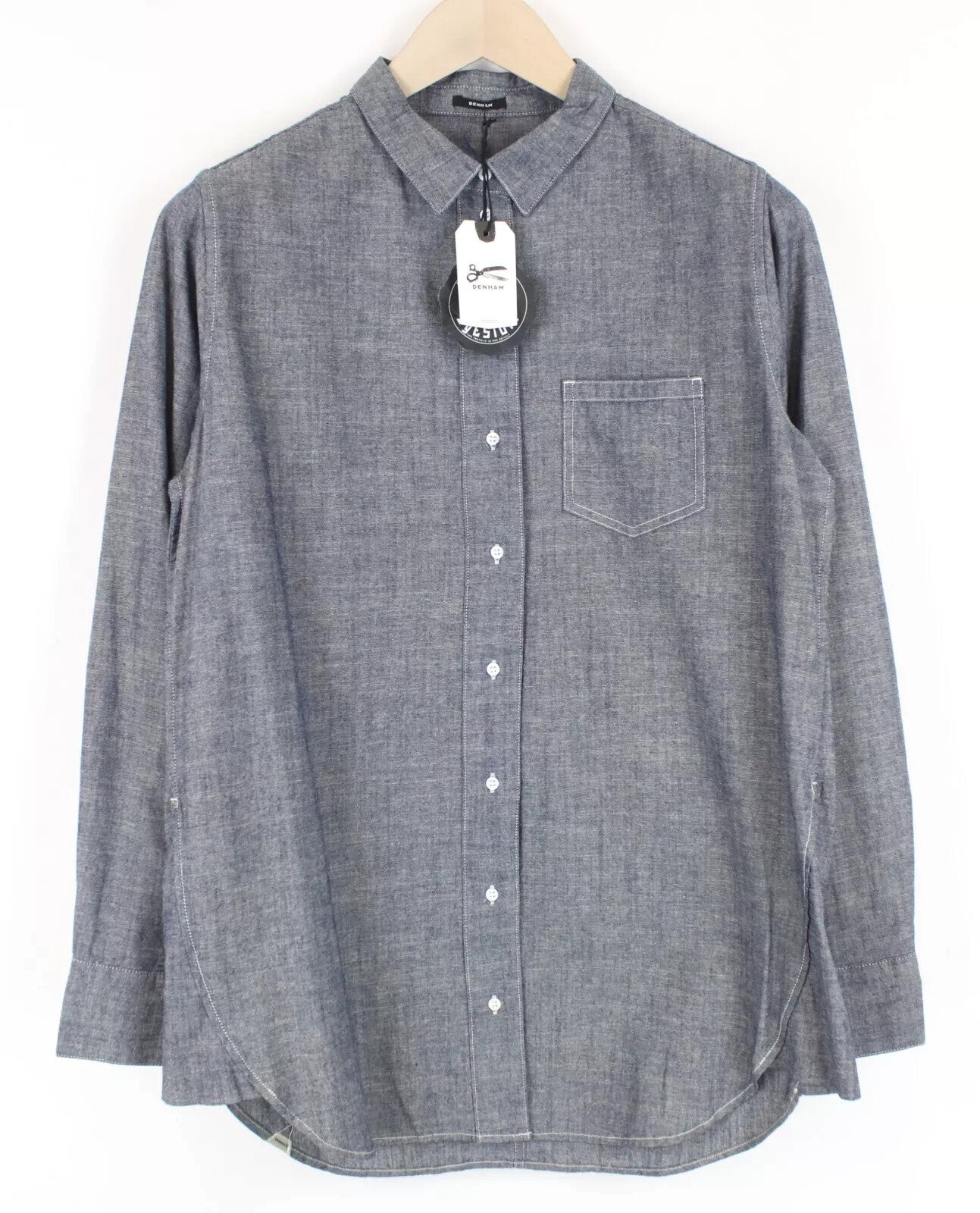 DENHAM Stories Men's Shirt M Blue Cotton Pocket Long Sleeve Button Collared