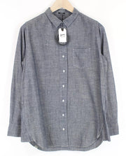 DENHAM Stories Men's Shirt M Blue Cotton Pocket Long Sleeve Button Collared