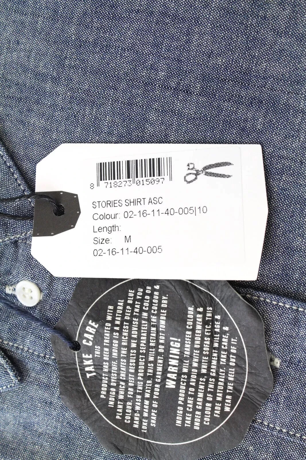 DENHAM Stories Men's Shirt M Blue Cotton Pocket Long Sleeve Button Collared