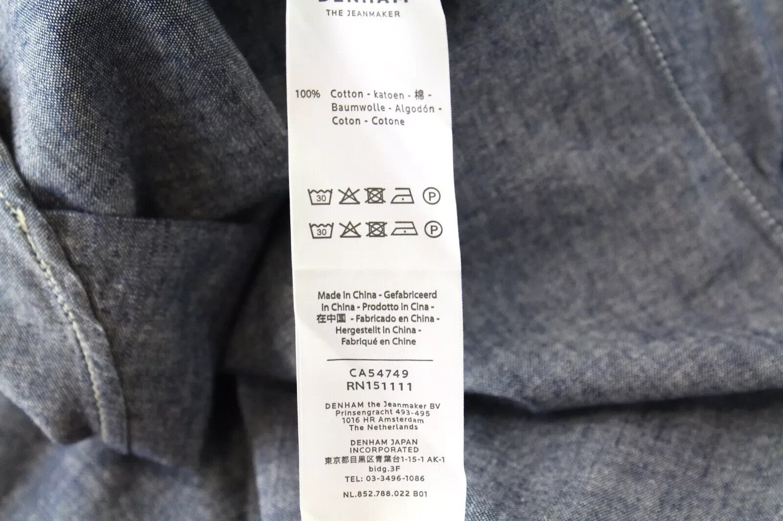 DENHAM Stories Men's Shirt M Blue Cotton Pocket Long Sleeve Button Collared