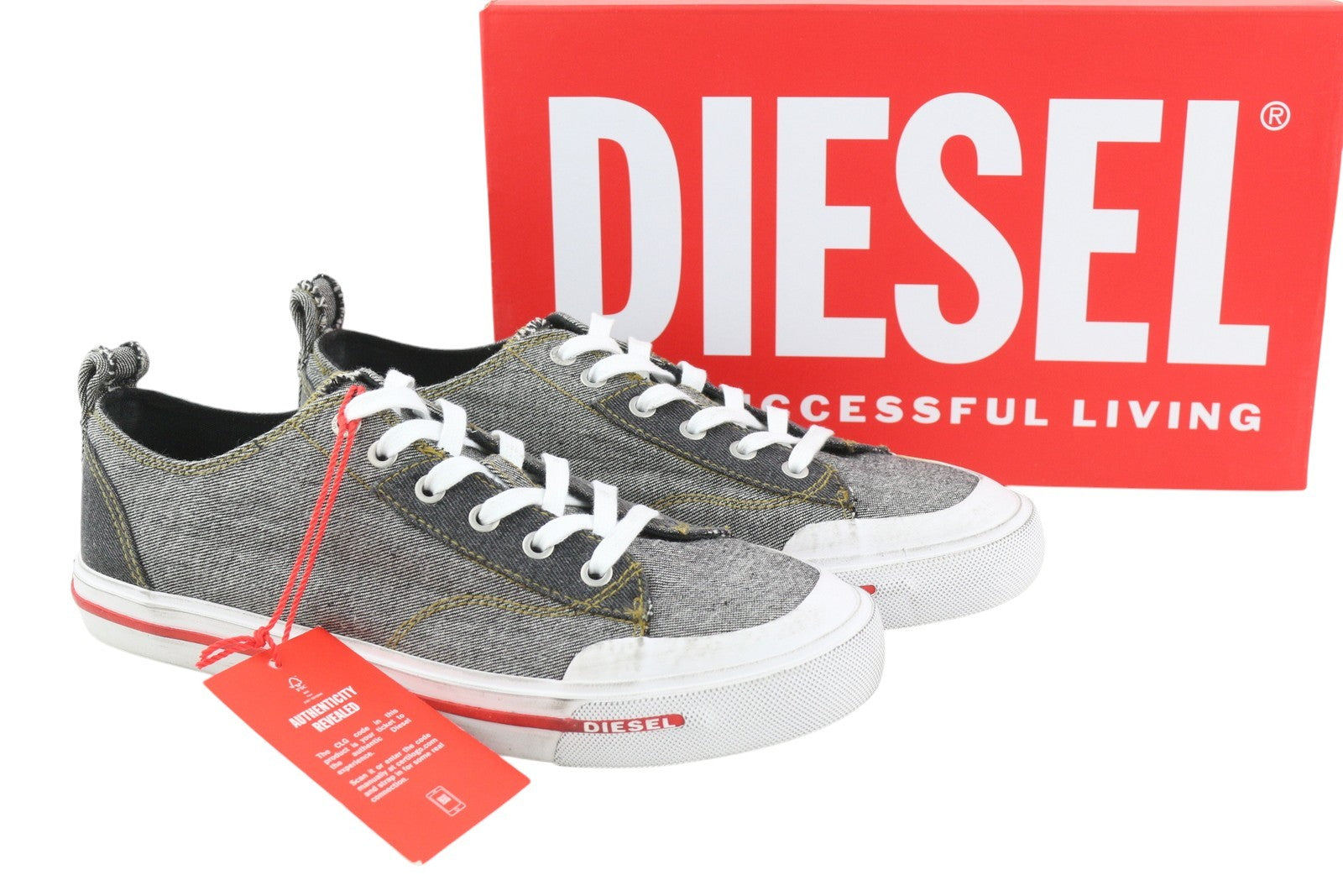 DIESEL S-Athos Low Men Sneakers EU41 Black Denim Lace Up Almond Toe RRP€160