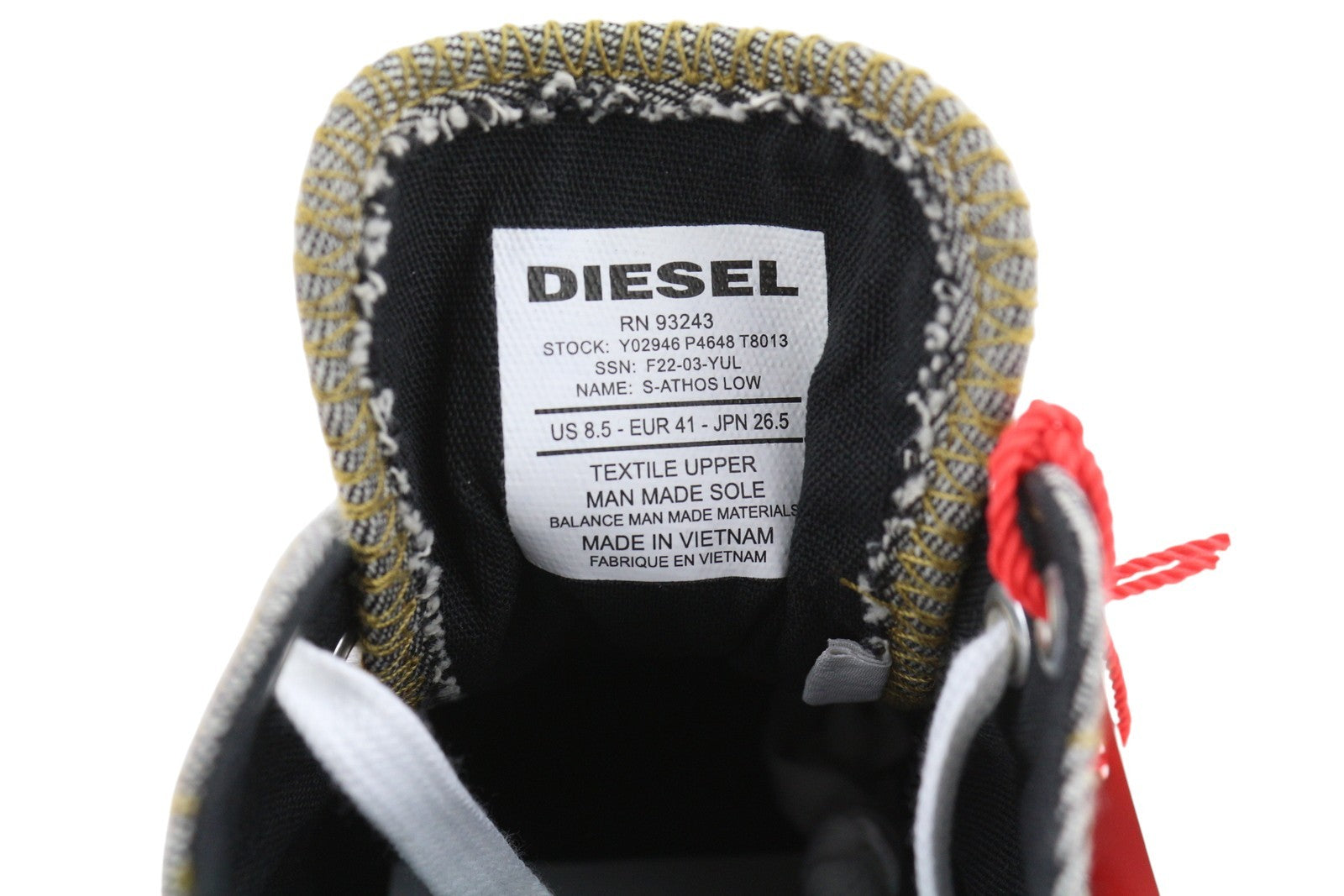 DIESEL S-Athos Low Men Sneakers EU41 Black Denim Lace Up Almond Toe RRP€160