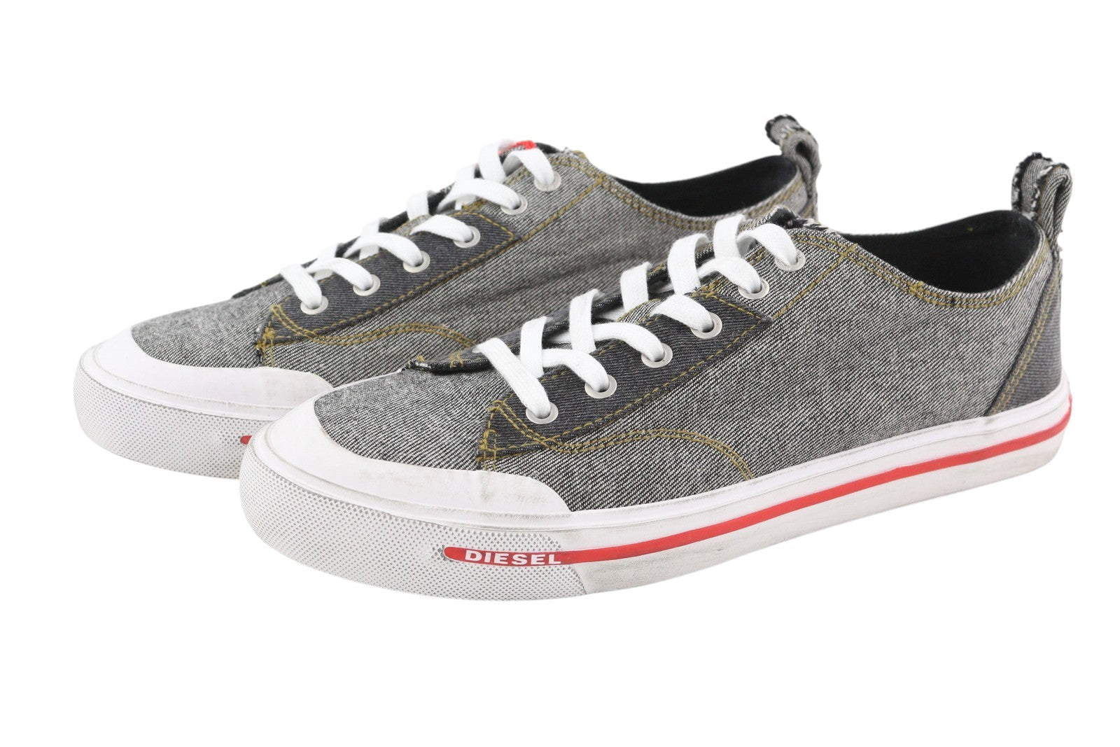 DIESEL S-Athos Low Men Sneakers EU41 Black Denim Lace Up Almond Toe RRP€160