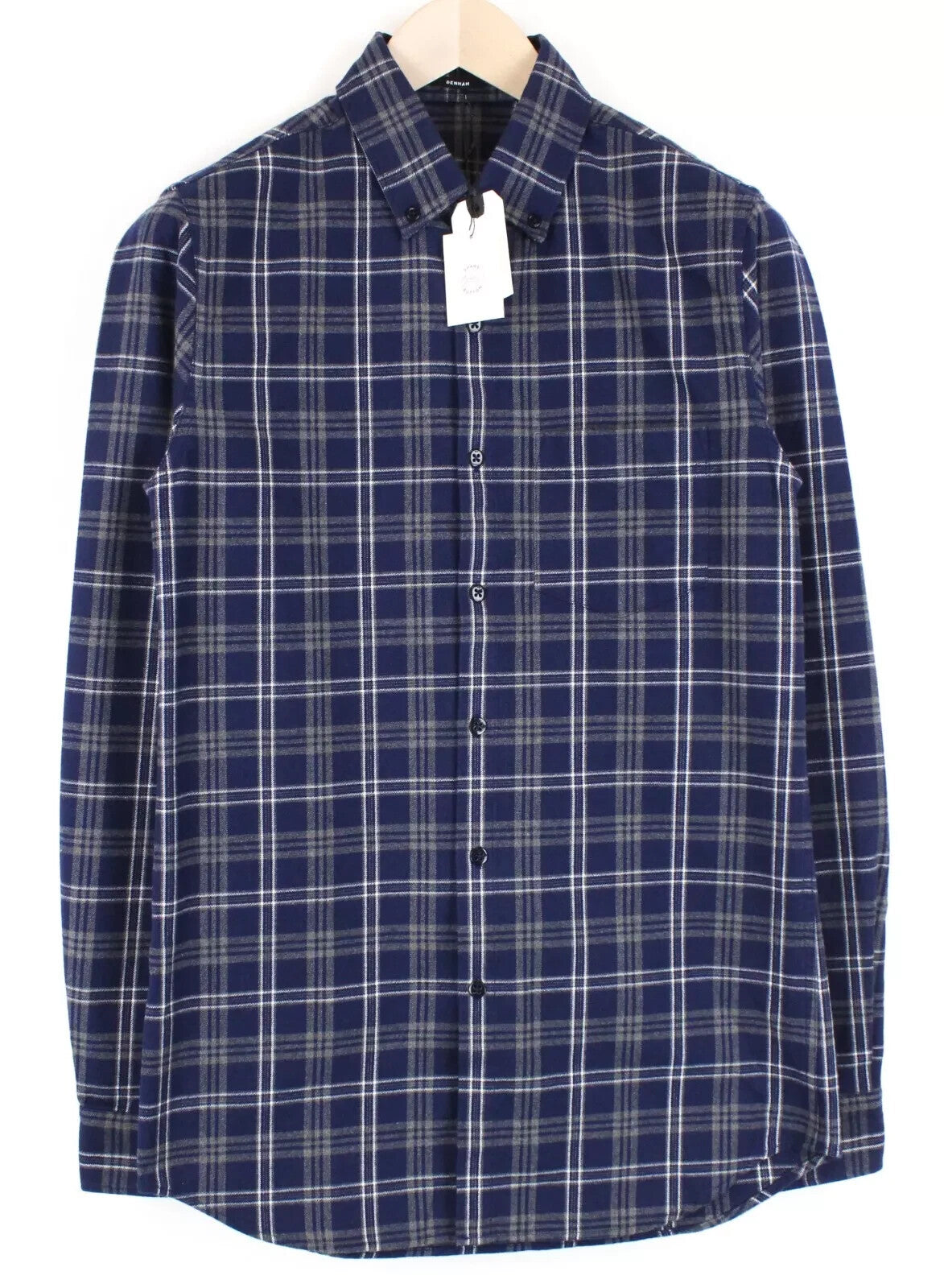 DENHAM Men's Shirt S Blue Flannel Cotton Checked Collared Long Sleeve Style