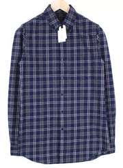 DENHAM Men's Shirt S Blue Flannel Cotton Checked Collared Long Sleeve Style