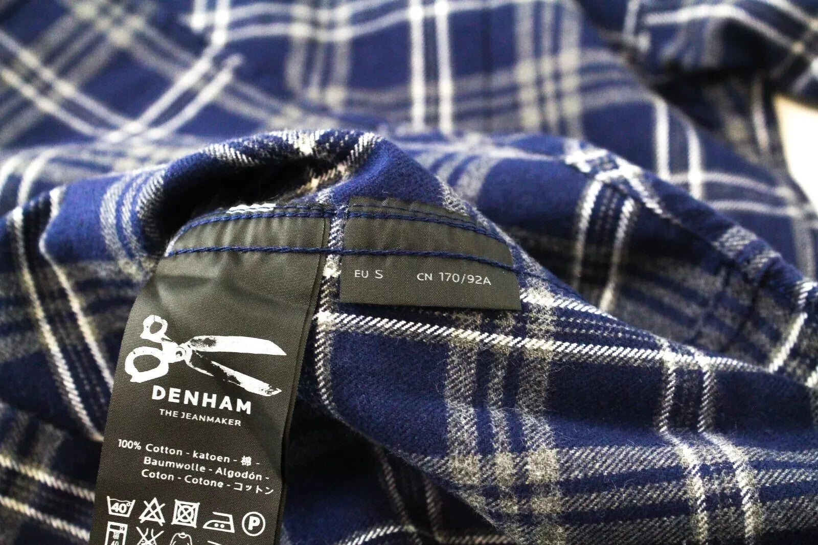 DENHAM Men's Shirt S Blue Flannel Cotton Checked Collared Long Sleeve Style