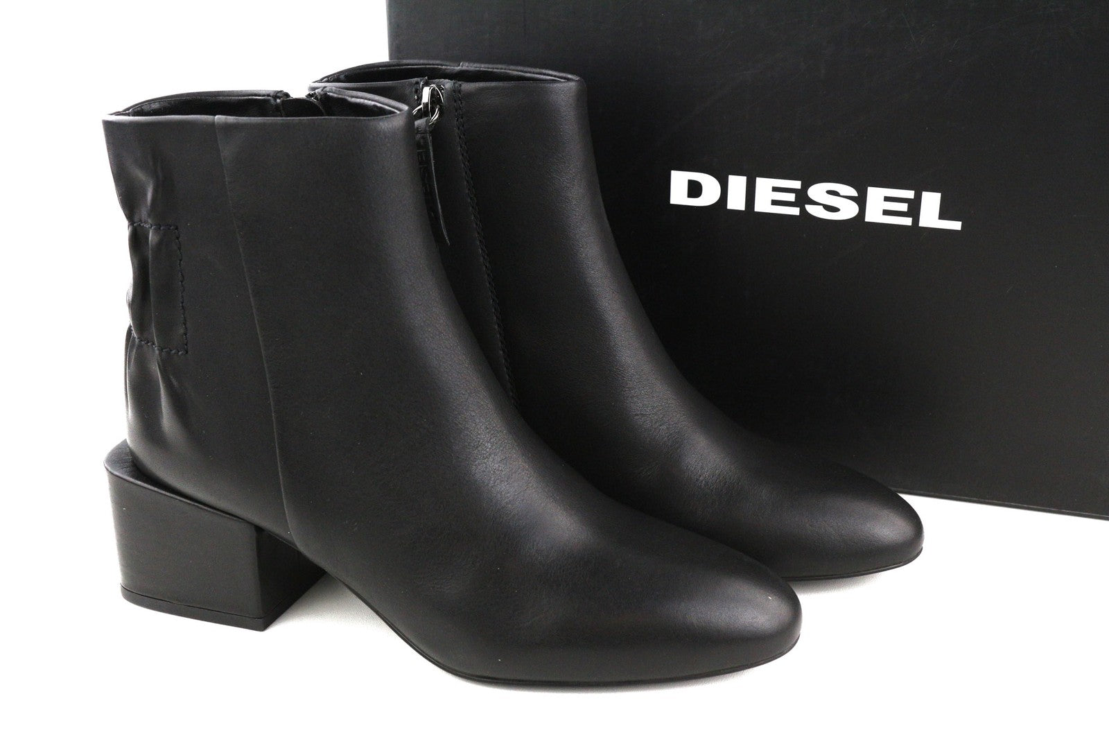 DIESEL Jaynet Mab Womens Boots EU38 UK5.5 Black Leather Heeled Ankle RRP€290