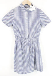 DENHAM Ellen Women's Dress XS Blue Striped Short Sleeve Cotton Half Button