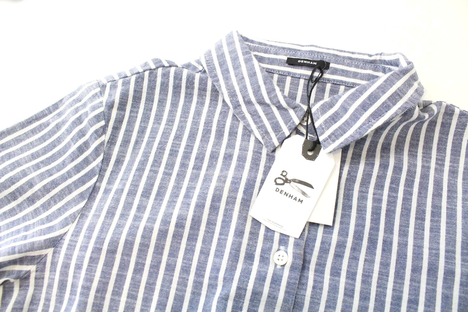 DENHAM Ellen Women's Dress XS Blue Striped Short Sleeve Cotton Half Button