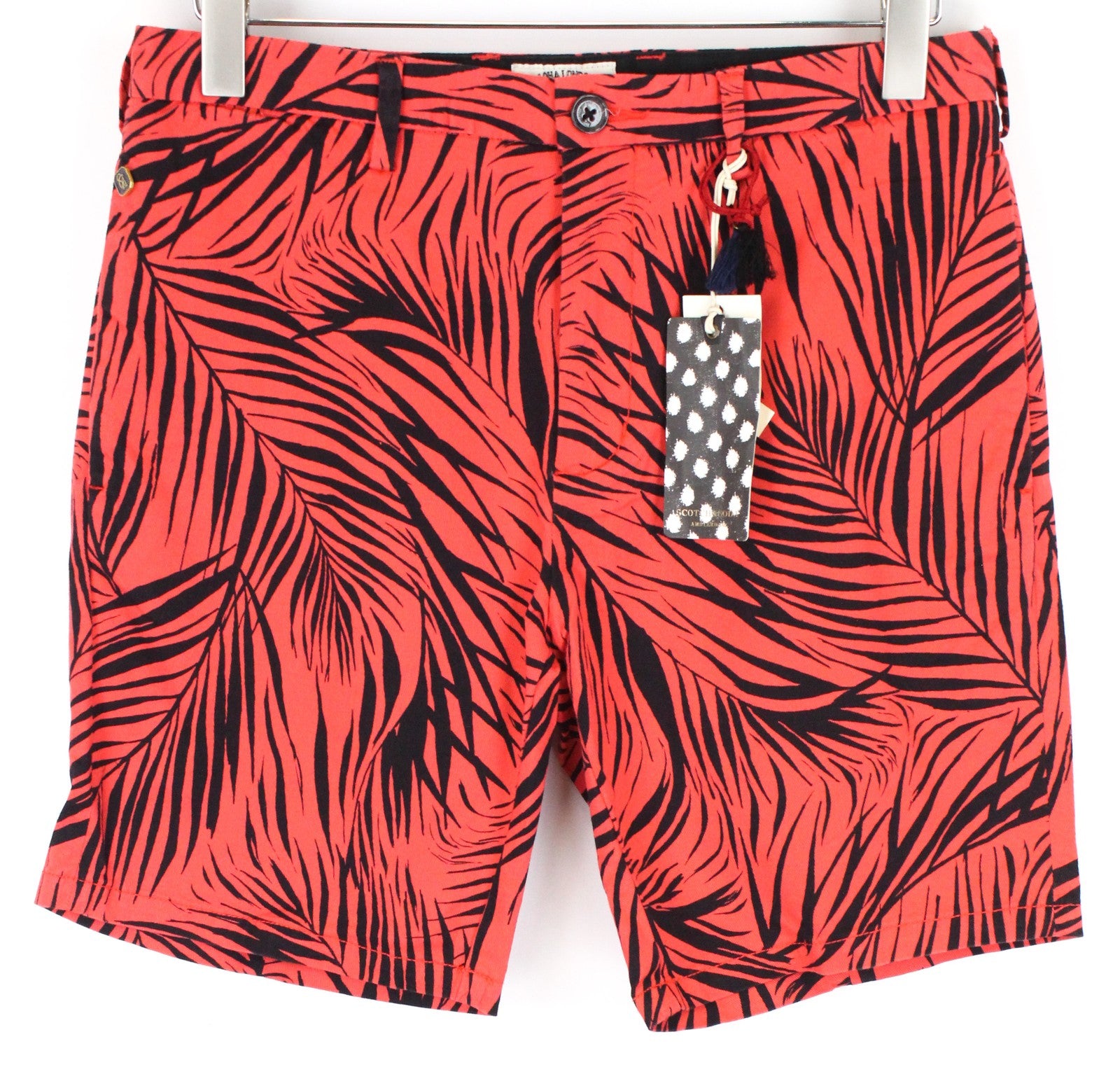 SCOTCH & SODA Thorne Men's Shorts ~W30 S Red Slim  Leaf Print Summer