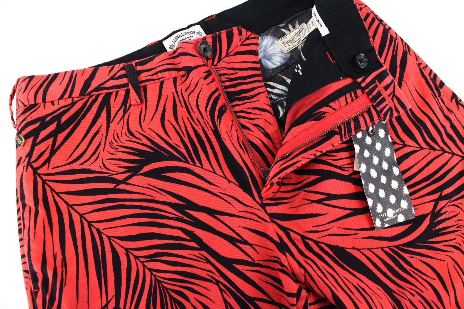 SCOTCH & SODA Thorne Men's Shorts ~W30 S Red Slim  Leaf Print Summer