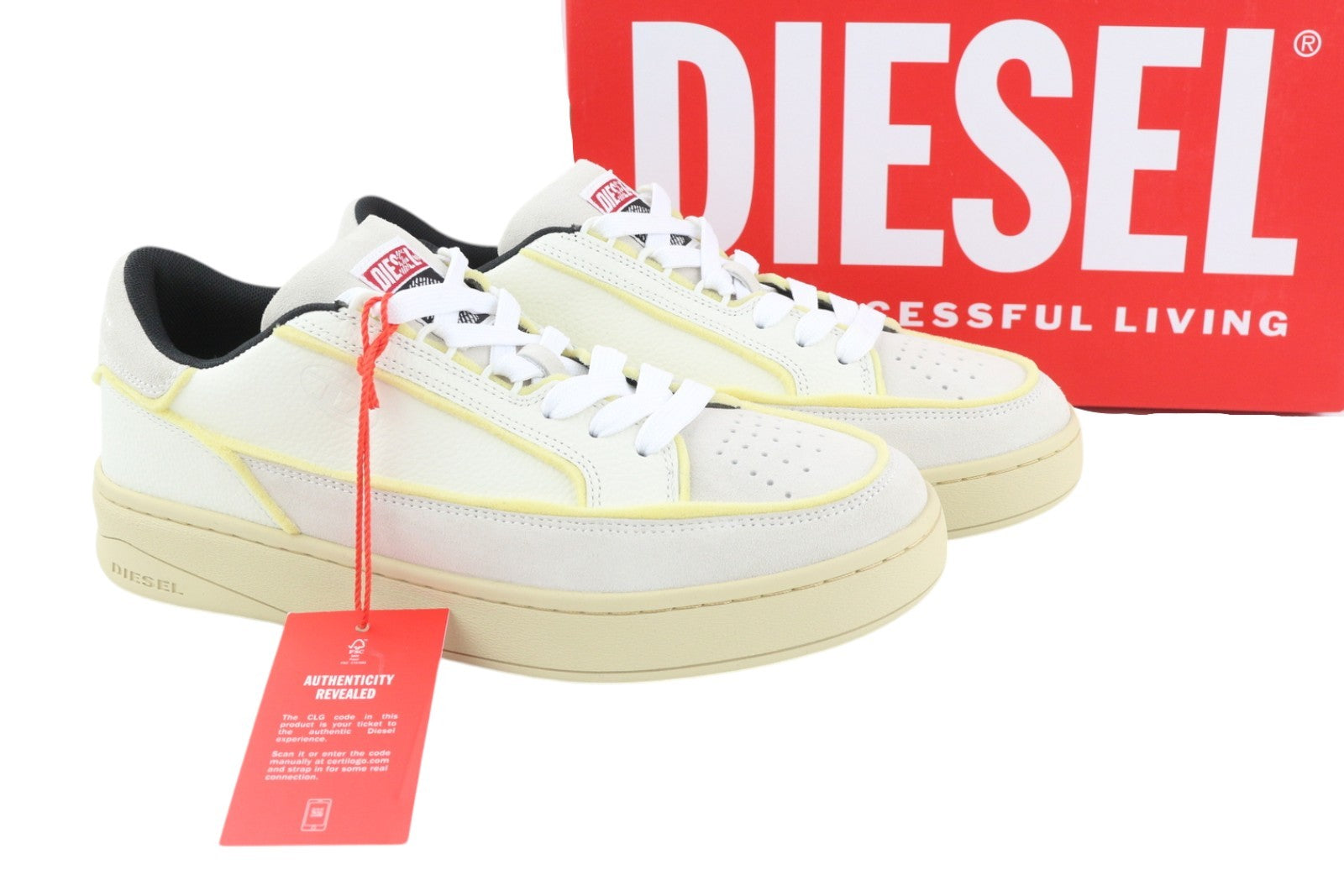 DIESEL S-Sinna Low Men Sneakers EU44 White Leather Low Top Lace Up RRP€160