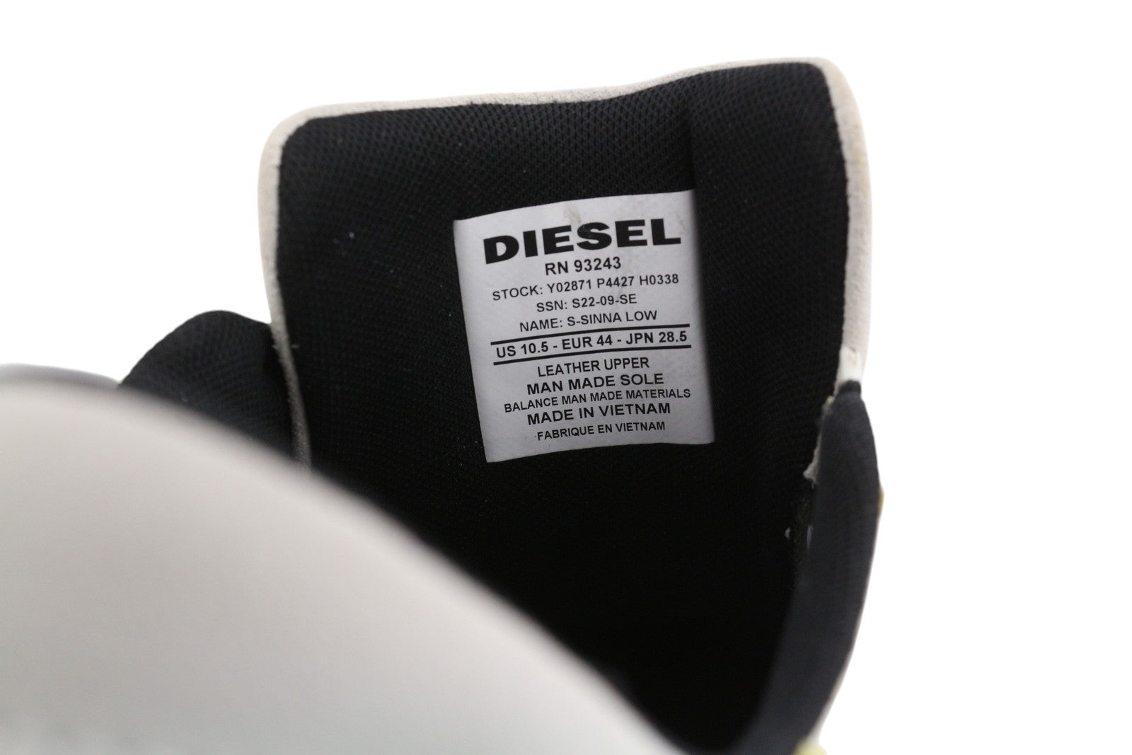 DIESEL S-Sinna Low Men Sneakers EU44 White Leather Low Top Lace Up RRP€160