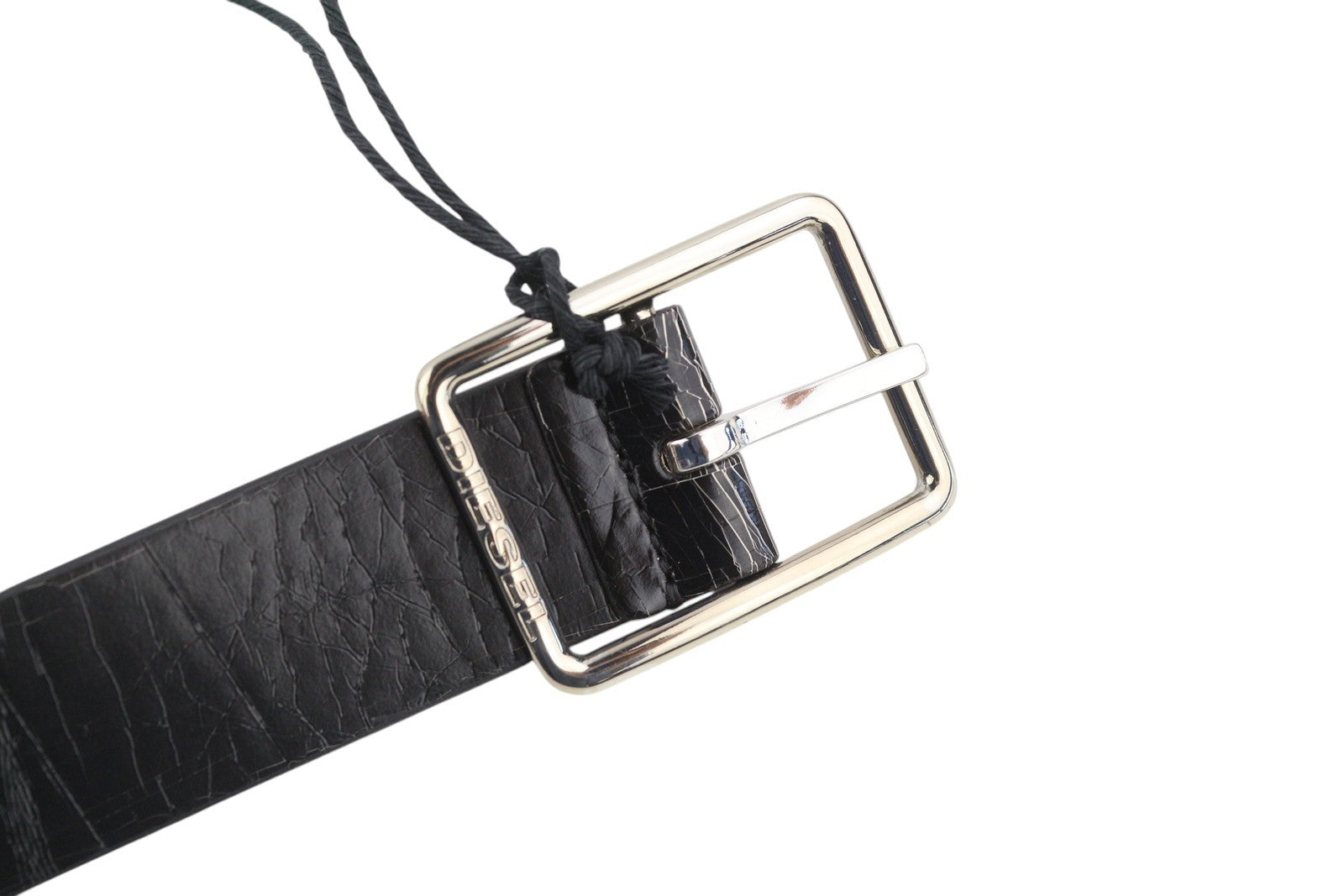 DIESEL B-Photo Men Belt 95 CM Reversible Leather Silver Tone Buckle Casual Black