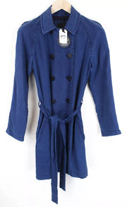 DENHAM Women's Coat XS Blue Belted Trench Lightweight Double-Breasted Summer