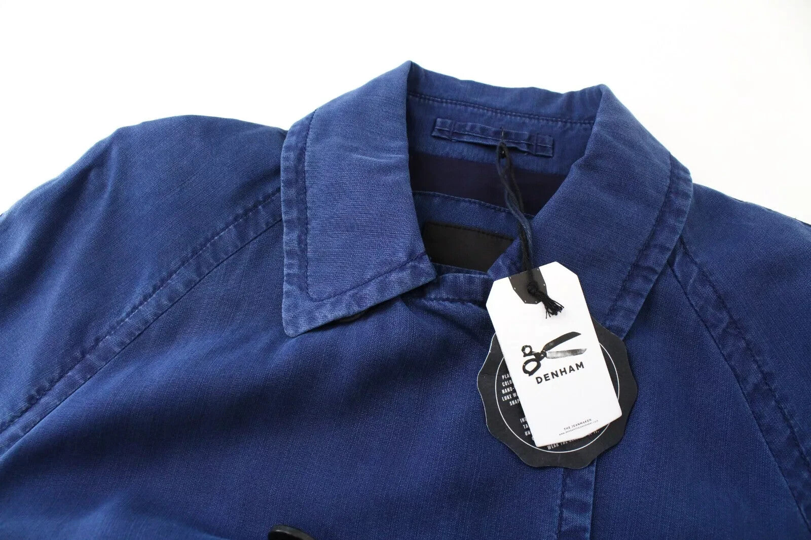 DENHAM Women's Coat XS Blue Belted Trench Lightweight Double-Breasted Summer