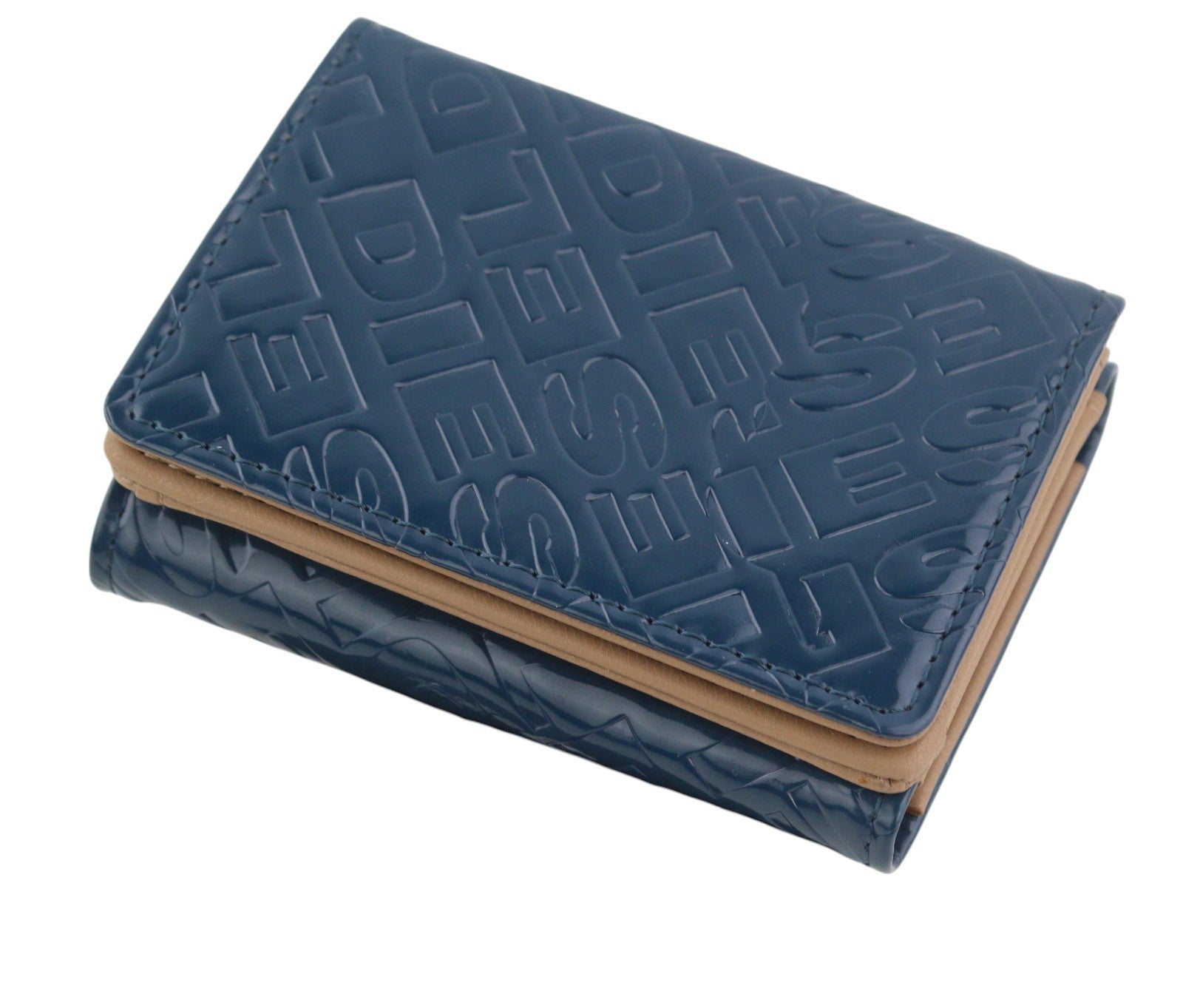 DIESEL Monogram Lorettina Women Wallet Dark Blue Brown Faux Leather Printed