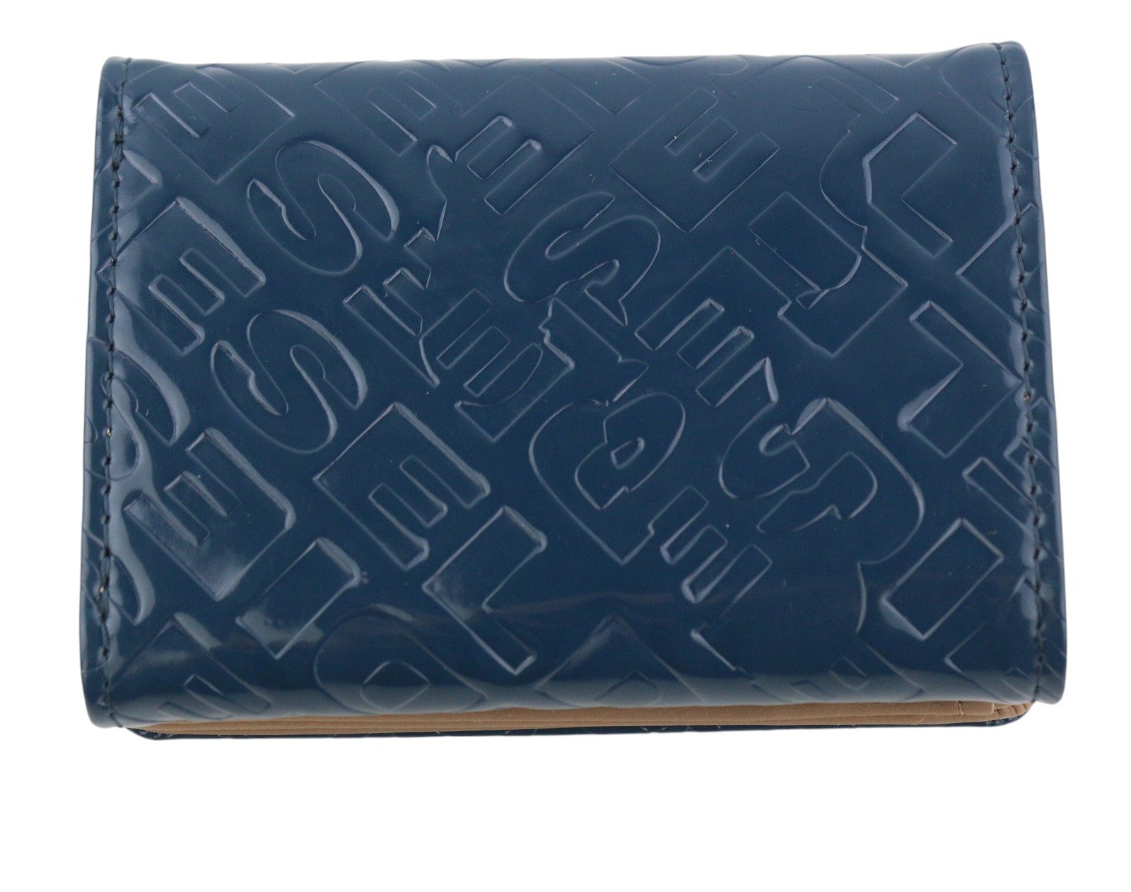 DIESEL Monogram Lorettina Women Wallet Dark Blue Brown Faux Leather Printed