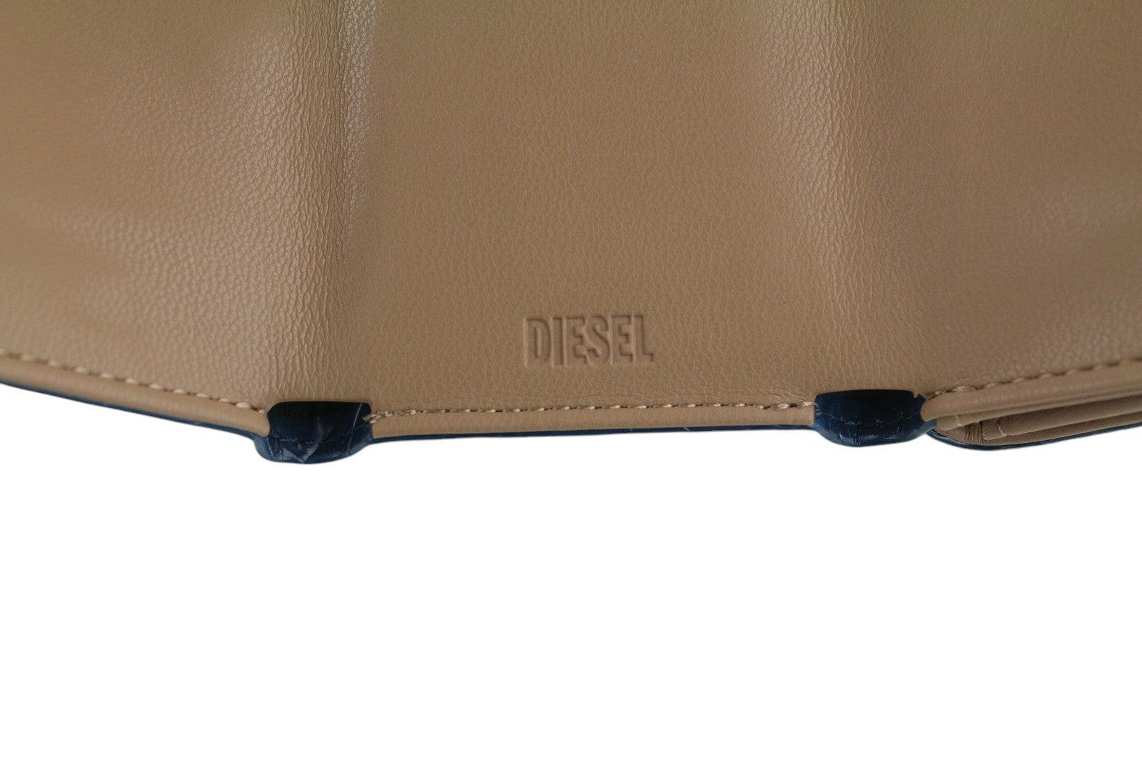 DIESEL Monogram Lorettina Women Wallet Dark Blue Brown Faux Leather Printed