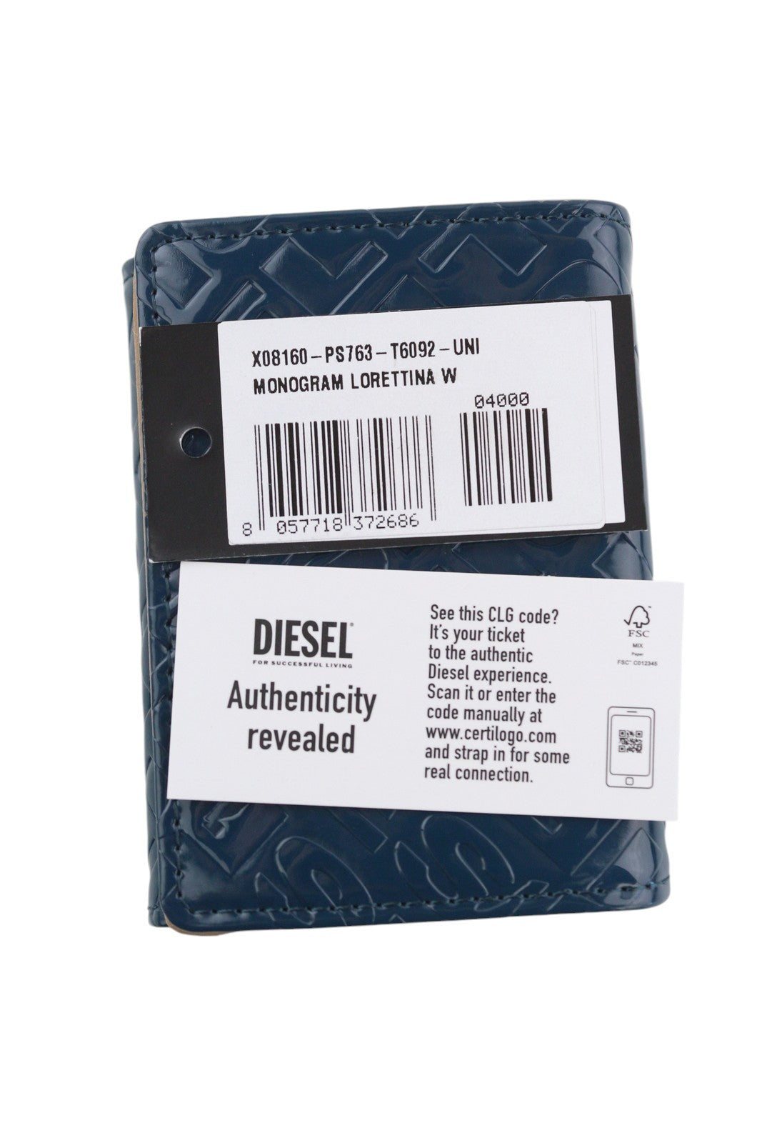 DIESEL Monogram Lorettina Women Wallet Dark Blue Brown Faux Leather Printed