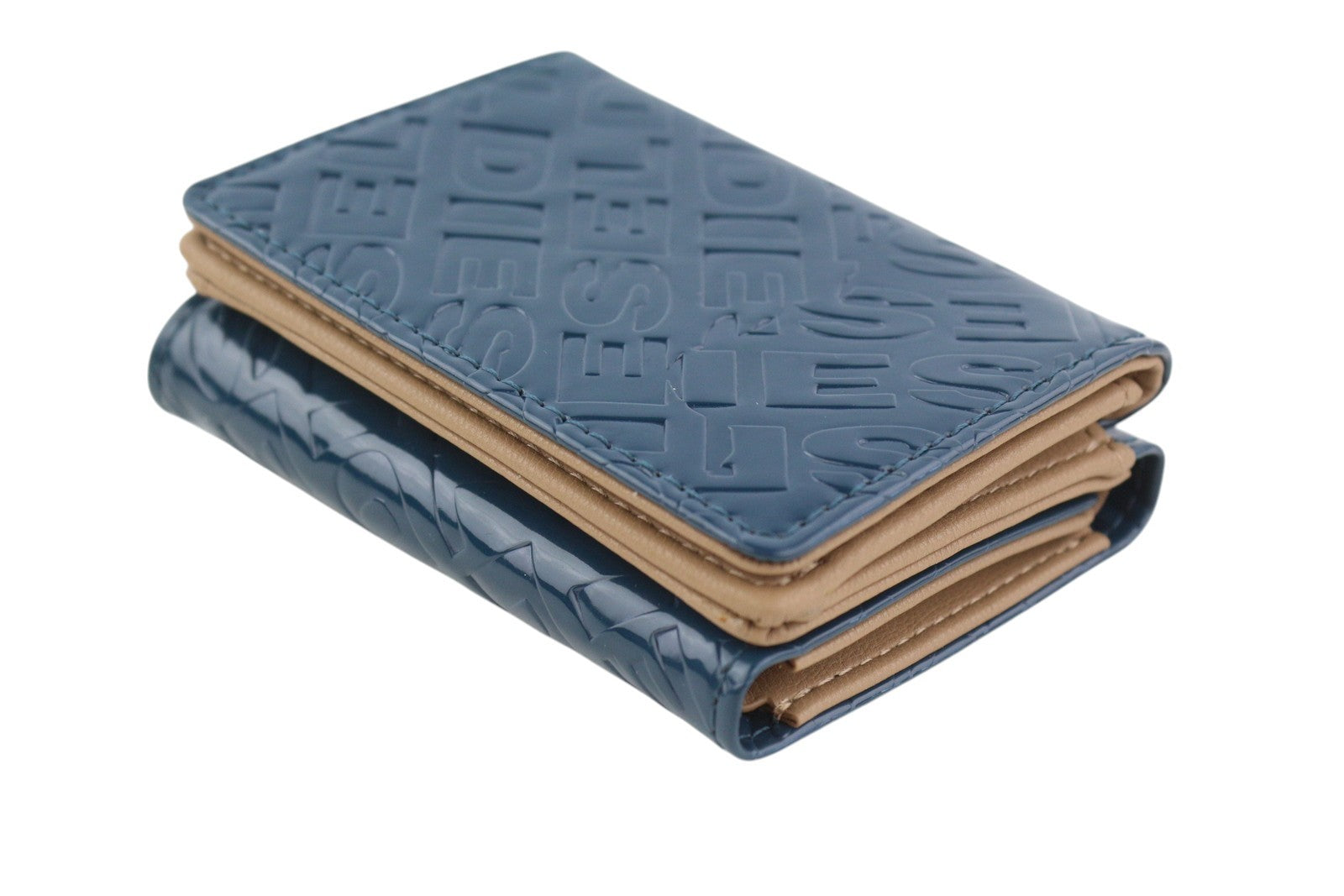 DIESEL Monogram Lorettina Women Wallet Dark Blue Brown Faux Leather Printed